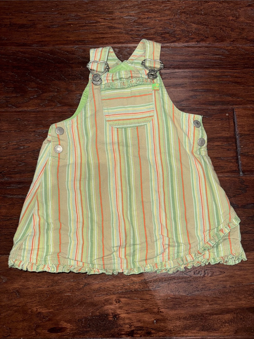 Vintage The Children's Place Striped Green & Orange Overall Dress